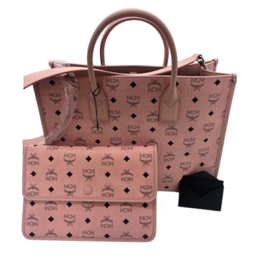 New Authentic MCM Pink Visetos Tote Satchel Purse Bag Pouch